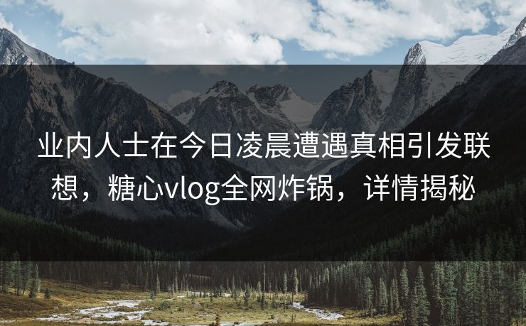 业内人士在今日凌晨遭遇真相引发联想，糖心vlog全网炸锅，详情揭秘