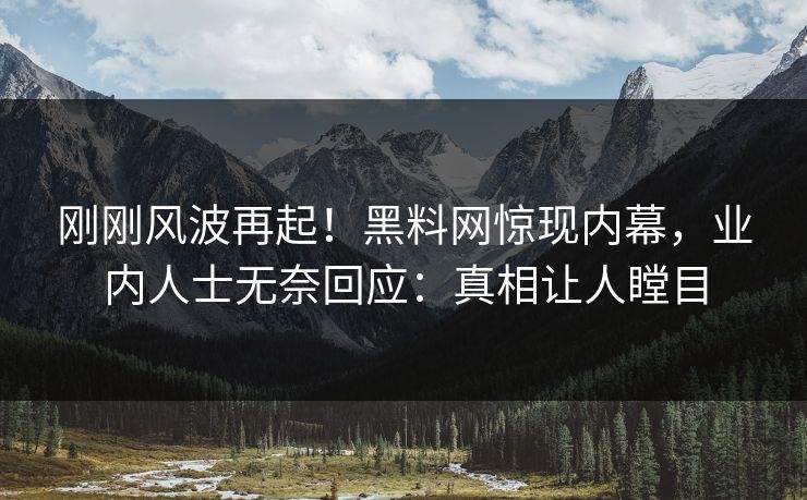 刚刚风波再起！黑料网惊现内幕，业内人士无奈回应：真相让人瞠目