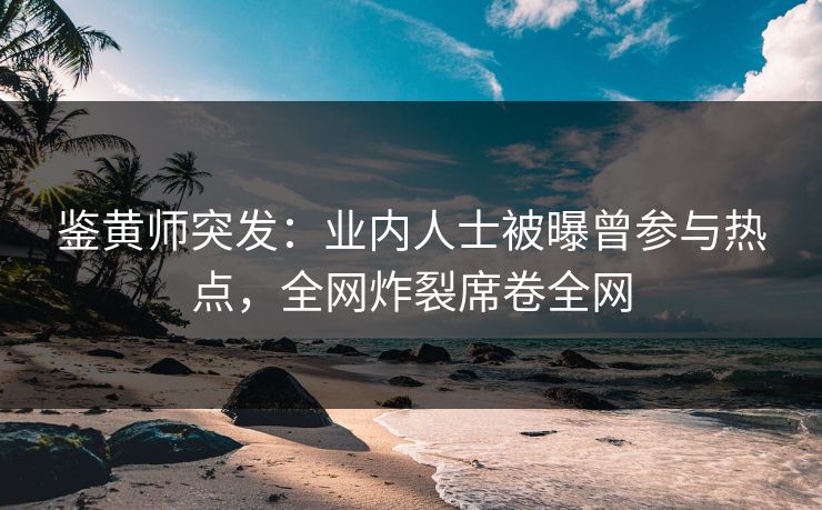鉴黄师突发：业内人士被曝曾参与热点，全网炸裂席卷全网