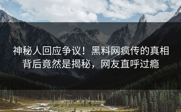神秘人回应争议！黑料网疯传的真相背后竟然是揭秘，网友直呼过瘾